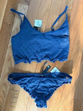 NWT Anthropologie Women's Blue Lace Bralette & Bikini Set